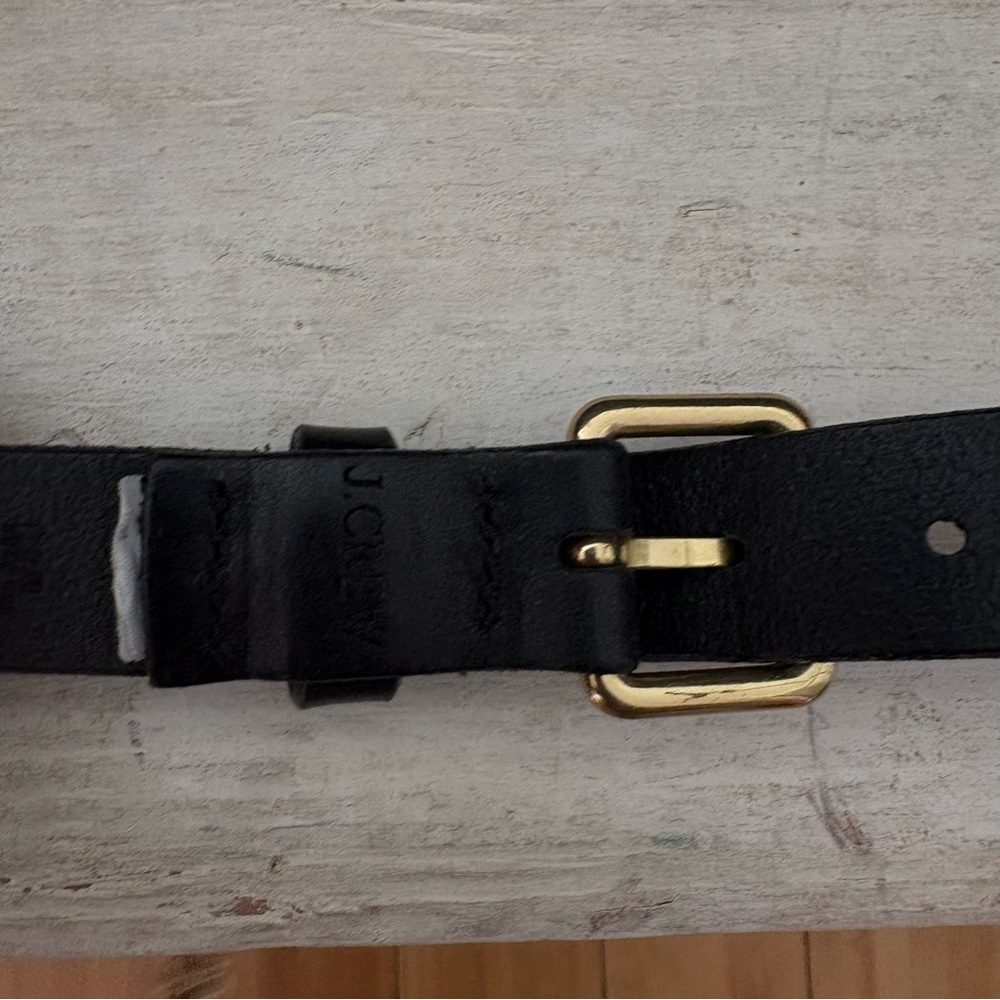 J. CREW Black Leather Belt Women’s Size Medium/Large Gold Hardware - Picture 4 of 8